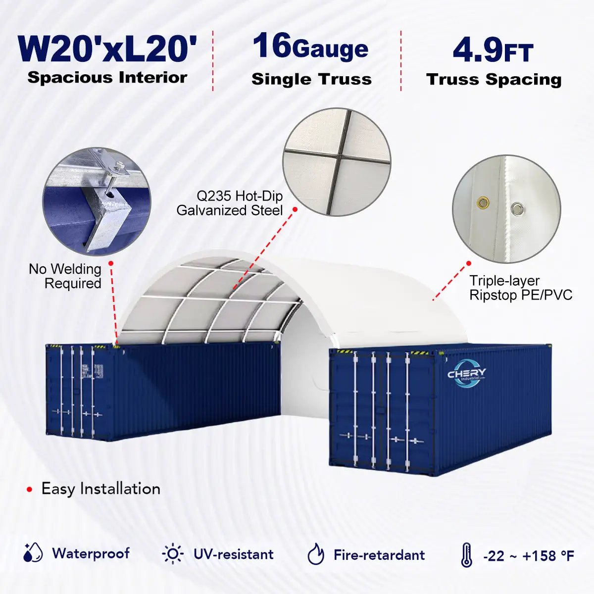 20x20 ft Container Shelter with Closed Back Panel by Chery Industrial