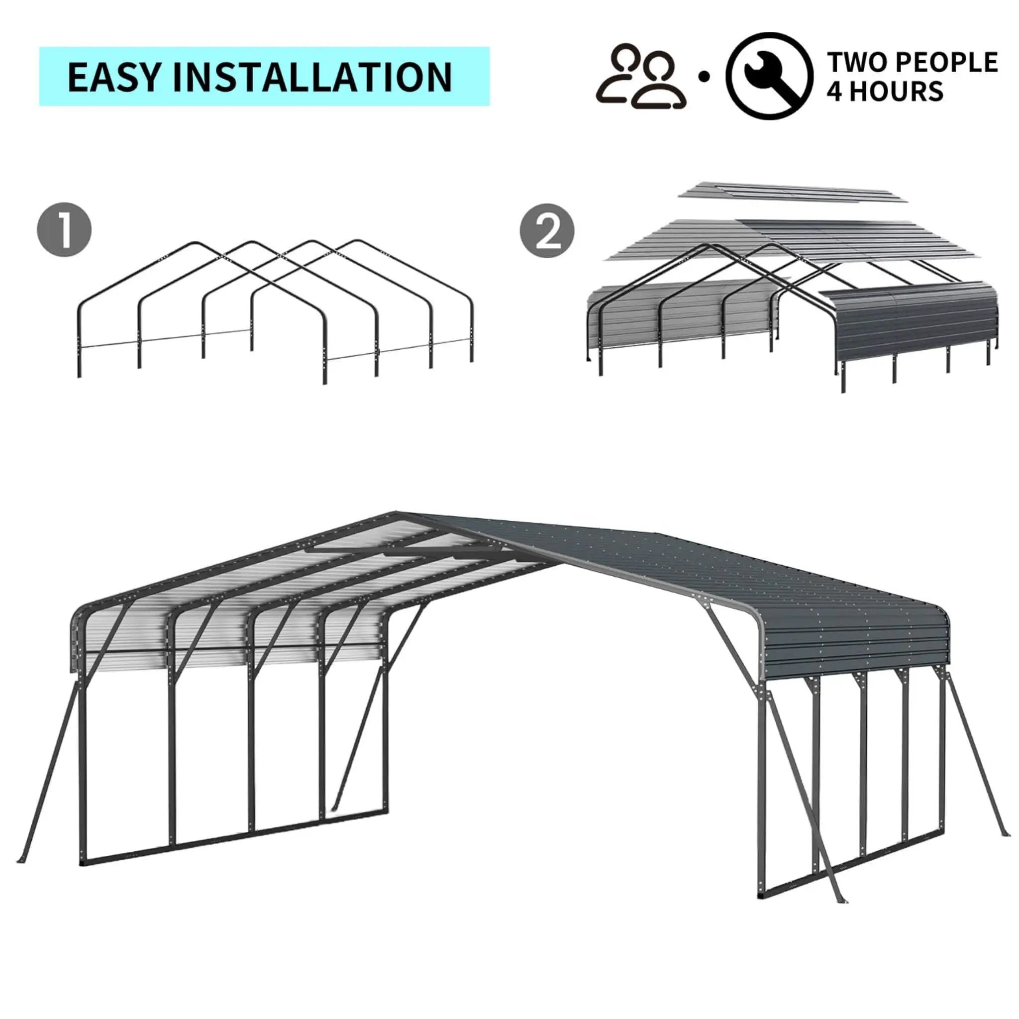 [20X20FT] Alora Extra Large Heavy-Duty Outdoor Metal Carport With Galvanized Steel Roof For Cars, Boats And Trucks (SAK75633) by SAKSBY WHOLESALE