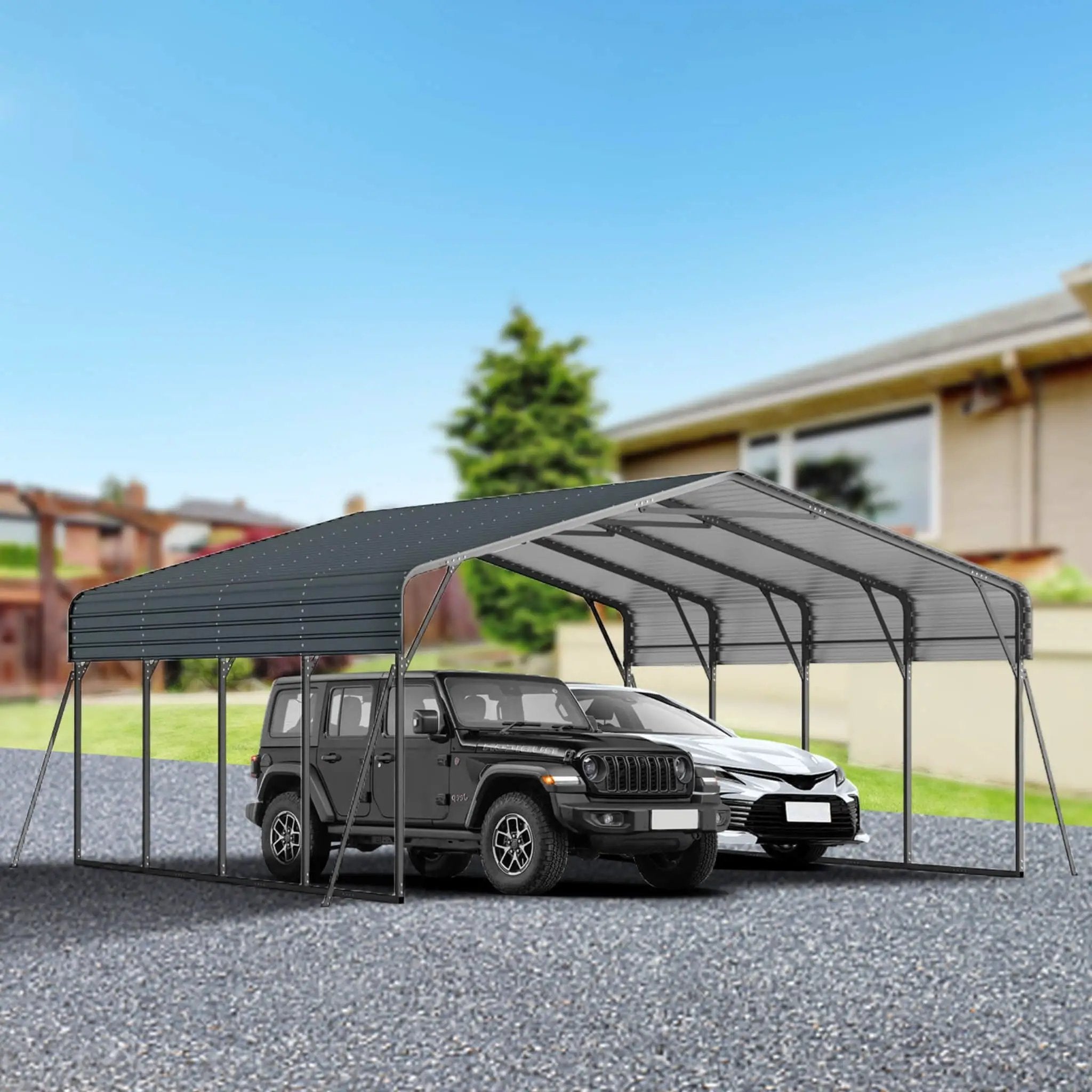 [20X20FT] Alora Extra Large Heavy-Duty Outdoor Metal Carport With Galvanized Steel Roof For Cars, Boats And Trucks (SAK75633) by SAKSBY WHOLESALE