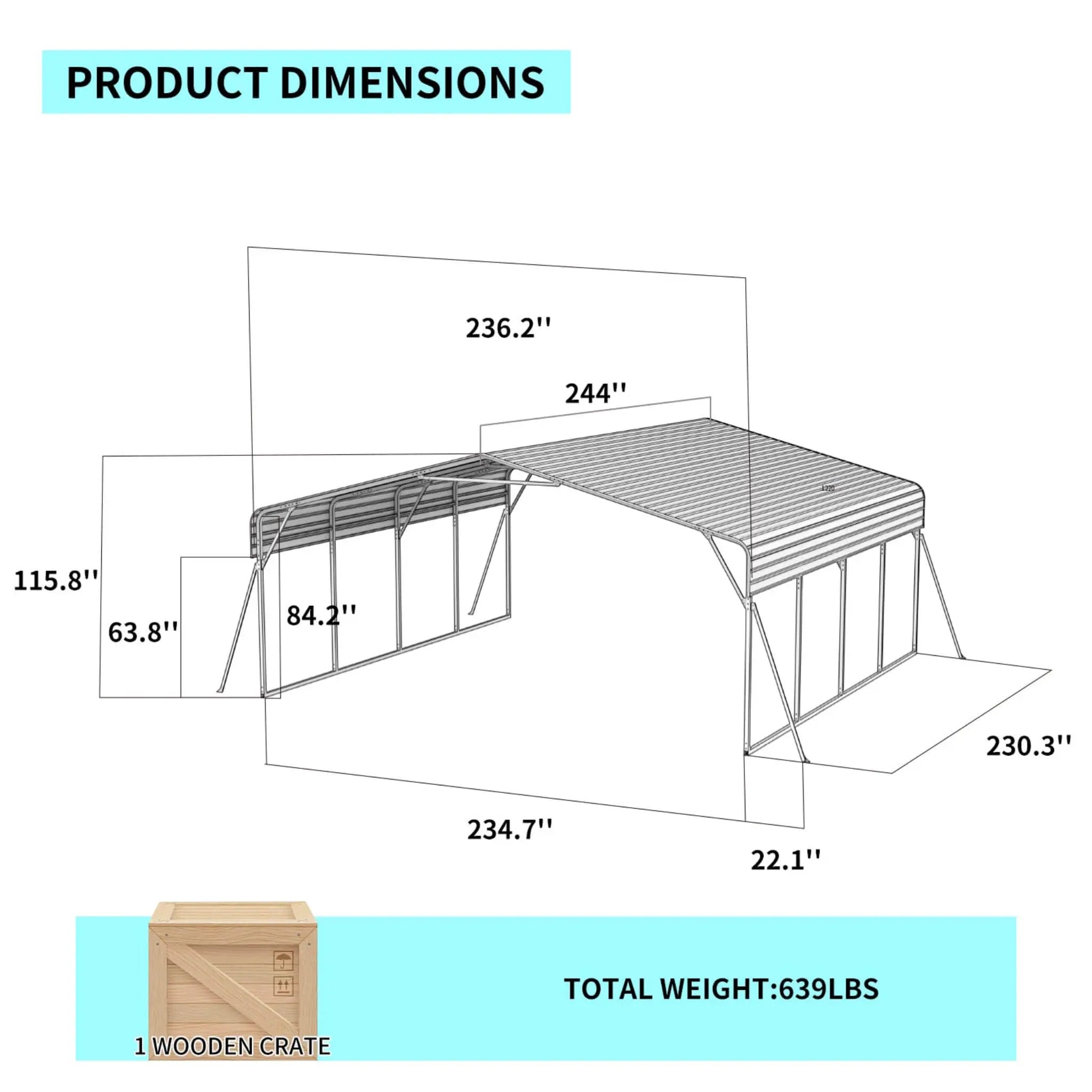 [20X20FT] Alora Extra Large Heavy-Duty Outdoor Metal Carport With Galvanized Steel Roof For Cars, Boats And Trucks (SAK75633) by SAKSBY WHOLESALE