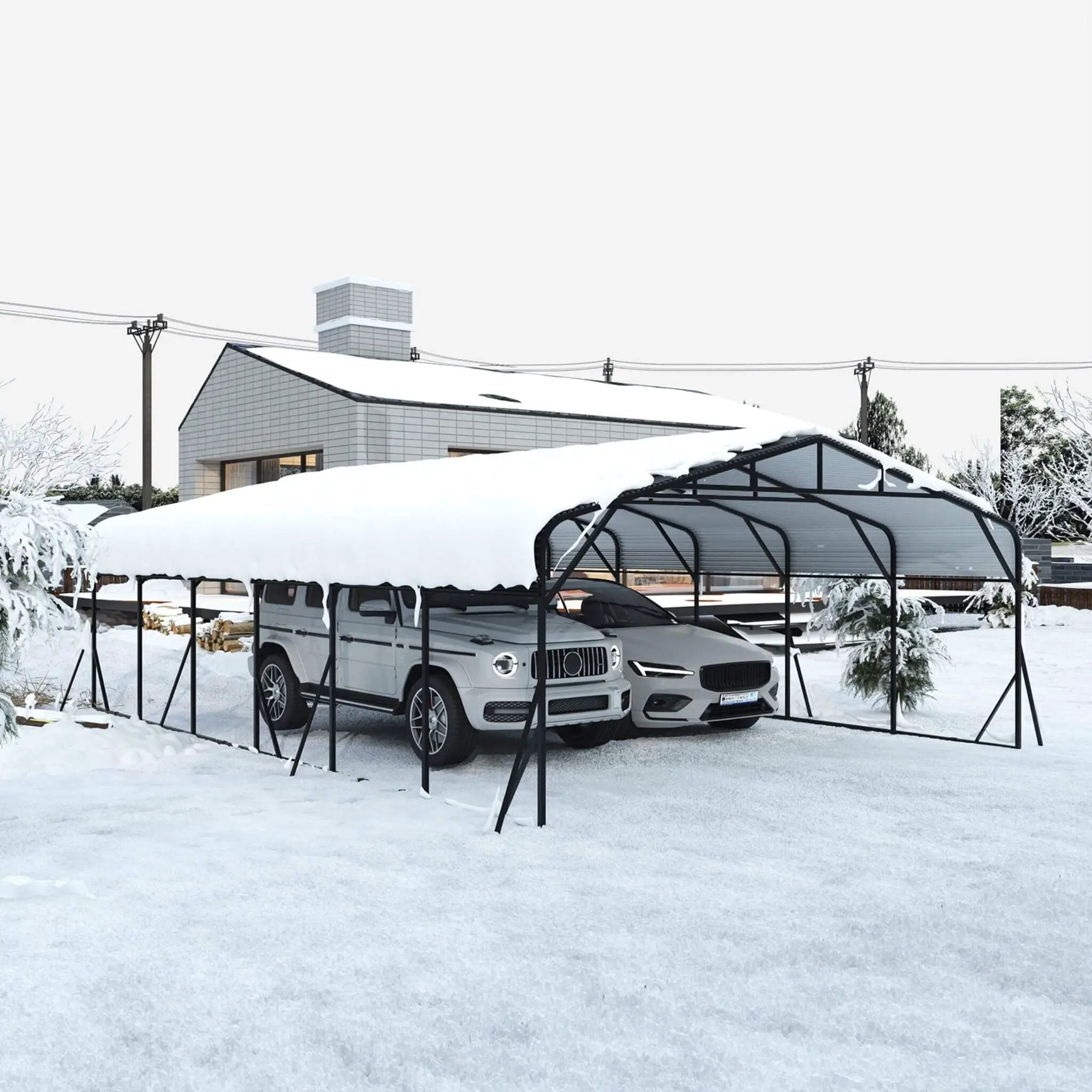 [20X30FT] Alora Heavy-Duty Wind-Resistant Steel Roof Carport With Triangular Frame (SAK94812) by SAKSBY WHOLESALE