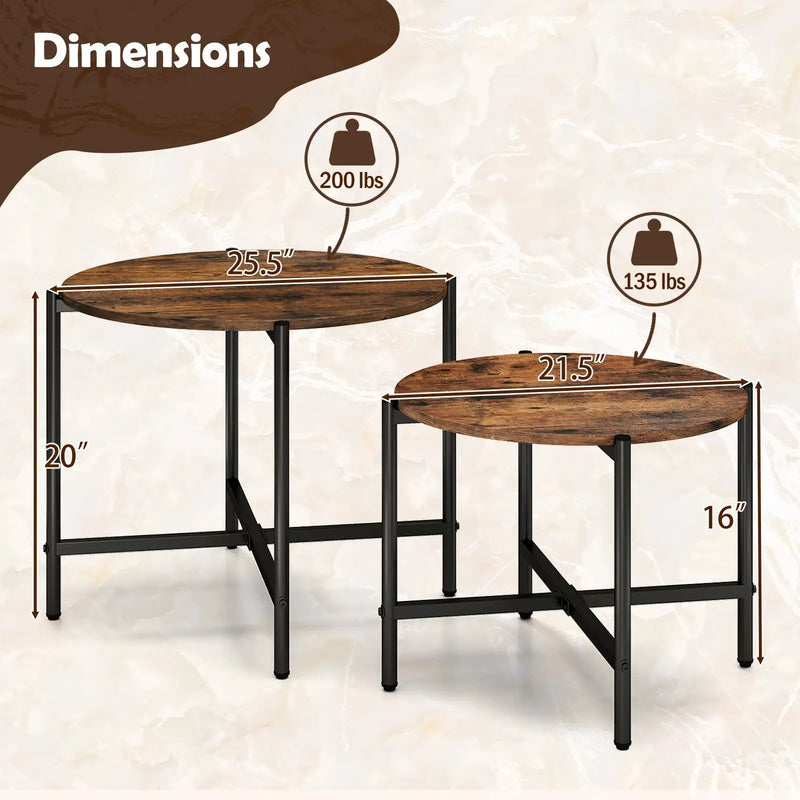 Round Coffee Table Set of 2 with Heavy-Duty Metal Frame by DirectDeals