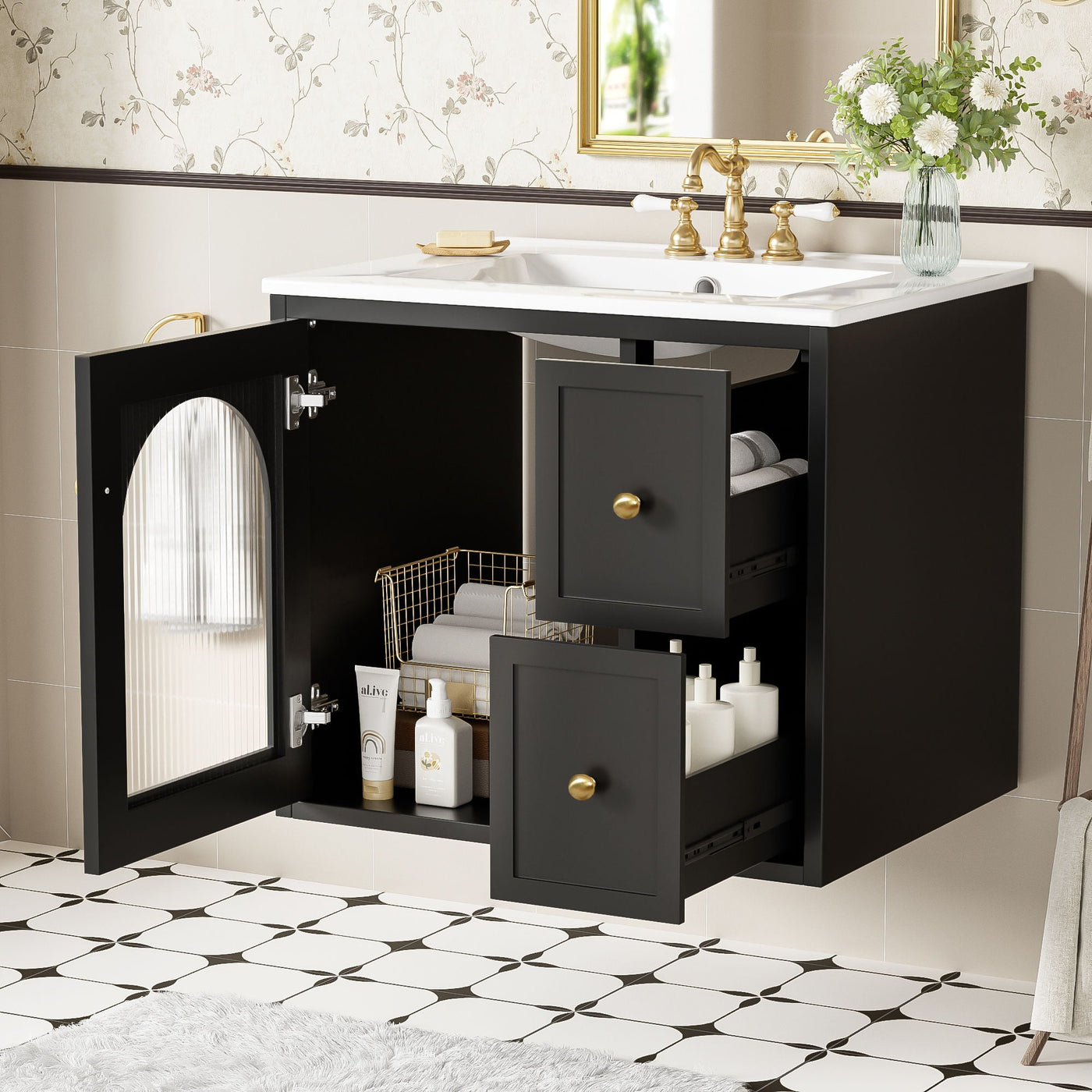 Wall-Mounted Bathroom Vanity Set With Sink, 2 Drawers And Soft-Close Door by Unique Piece Furniture