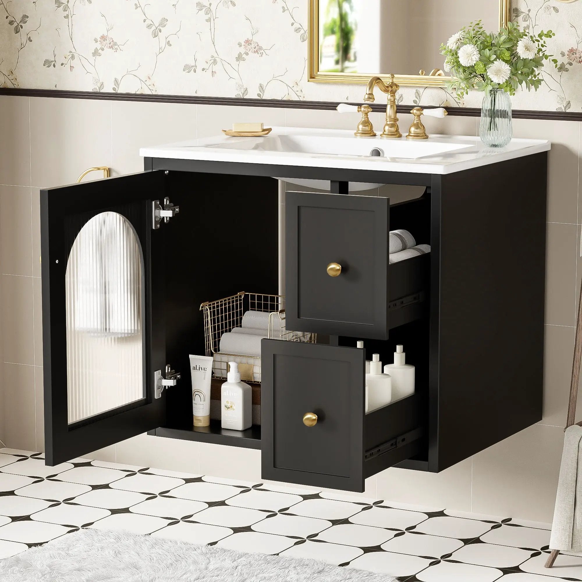 Wall-Mounted Bathroom Vanity Set With Sink, 2 Drawers And Soft-Close Door by Unique Piece Furniture