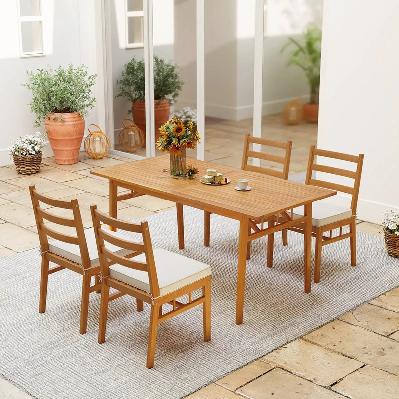 Outdoor Wooden Dining Chair Set of 4 with Padded Seat Cushions-White by DirectDeals
