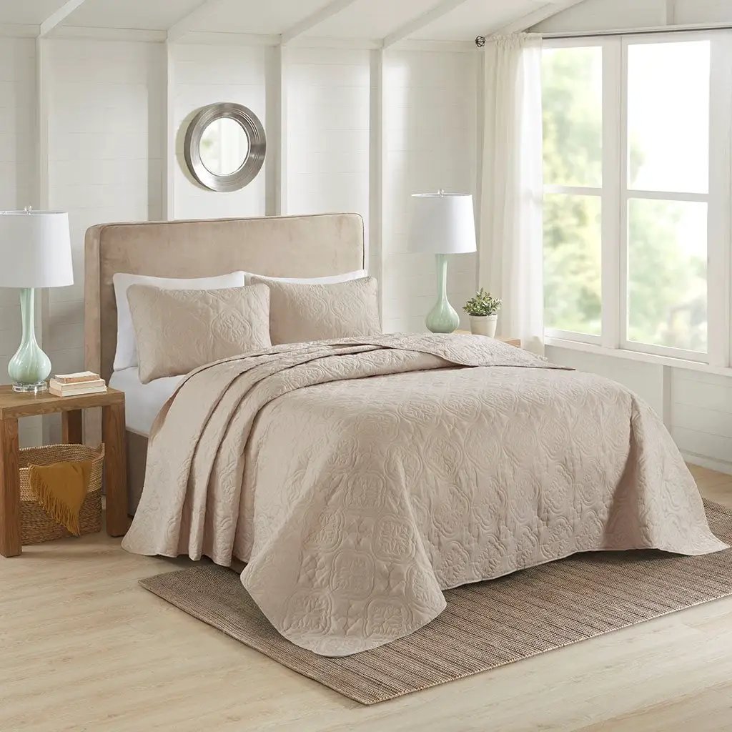 3 Piece Reversible Bedspread Set Khaki Full/Queen by HouseOfZazla