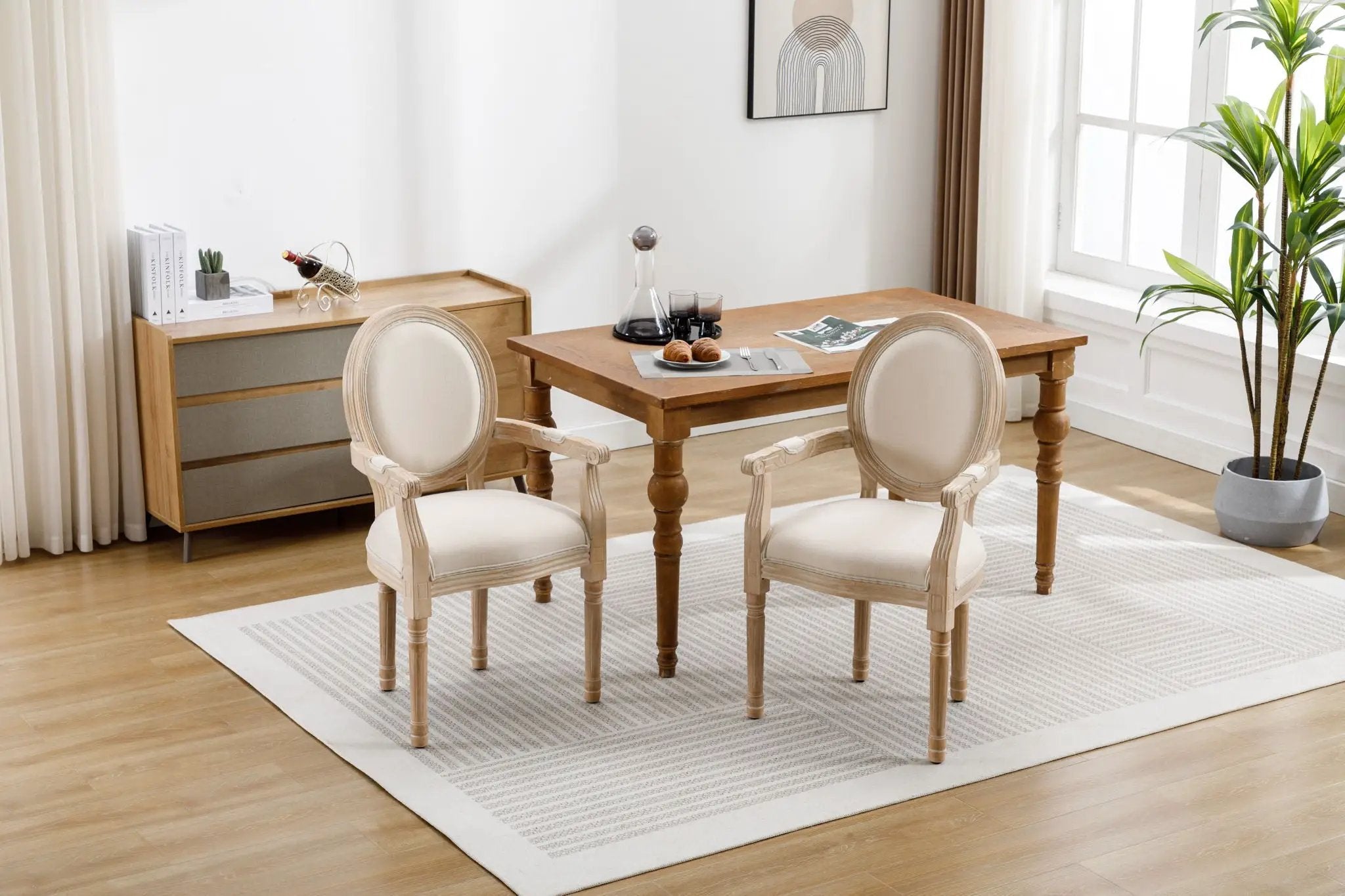 French Vintage Upholstered Fabric Dining Armchair (Set of 2) by Unique Piece Furniture