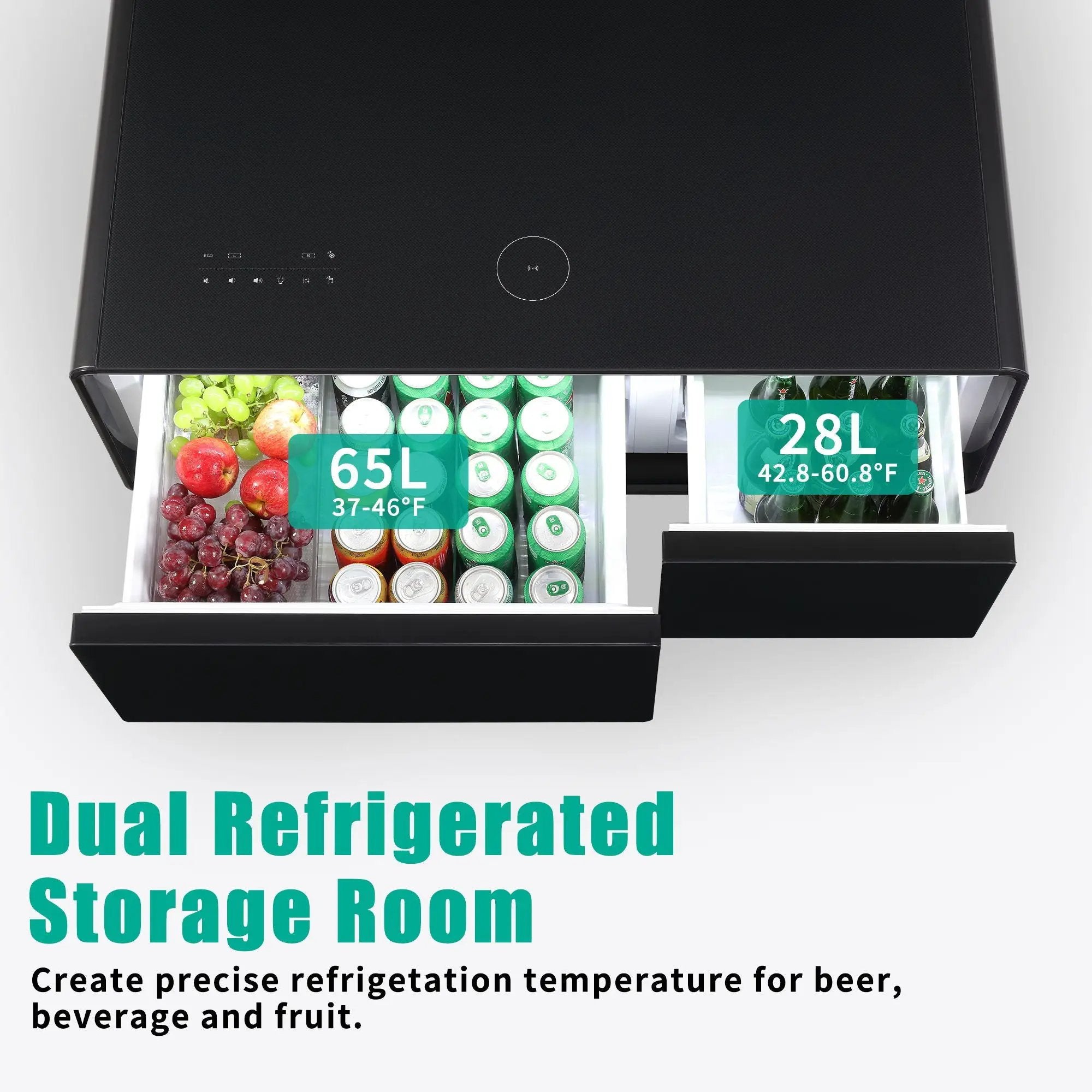 Modern Smart Coffee Table With Built-In Fridge - tooth Speaker, Wireless Charging, Touch Control Panel, USB Interface, Outlet Protection, Atmosphere Light by Unique Piece Furniture