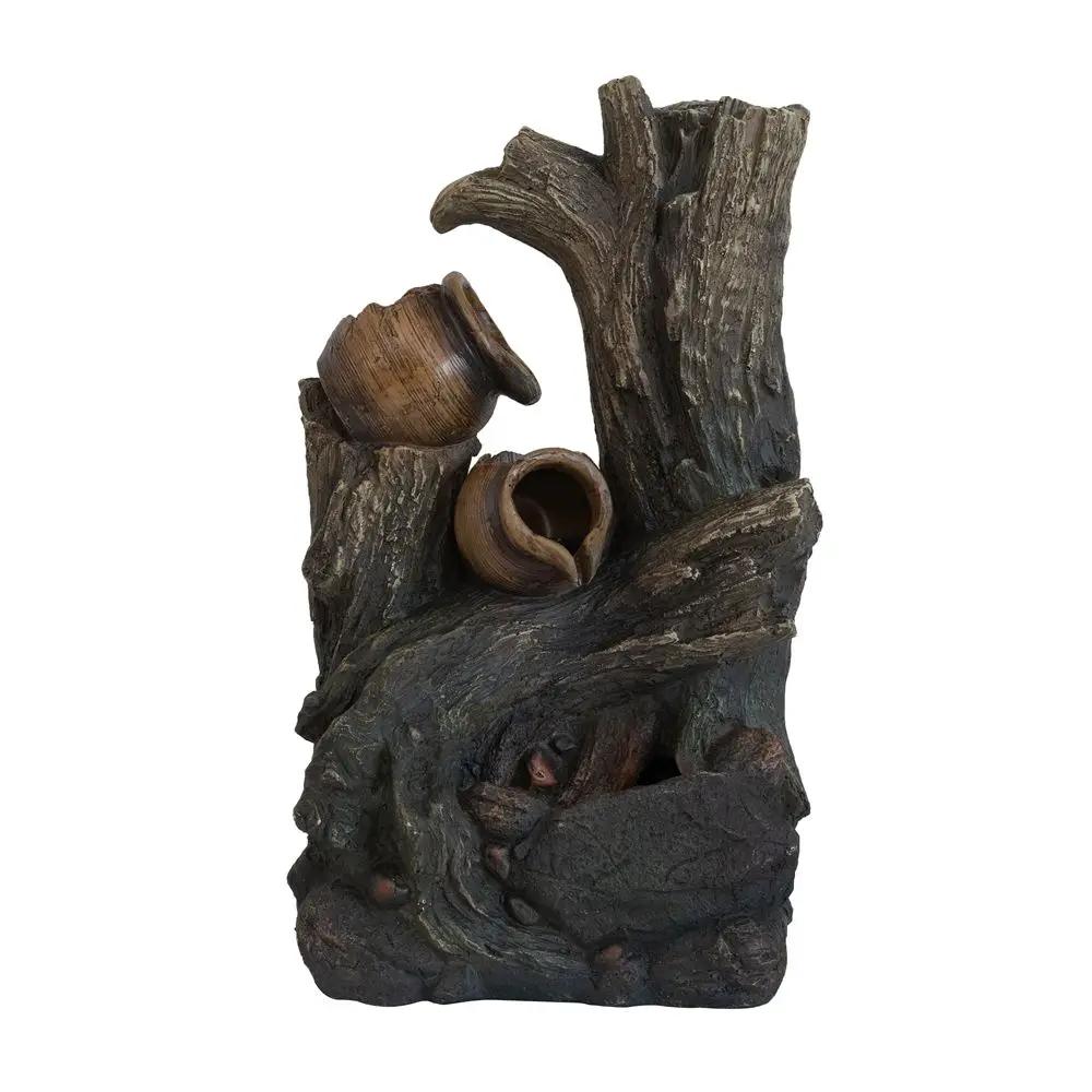 Decorative 4 Tier Broken Pot Water Fountain With LED Light - Brown by Unique Piece Furniture