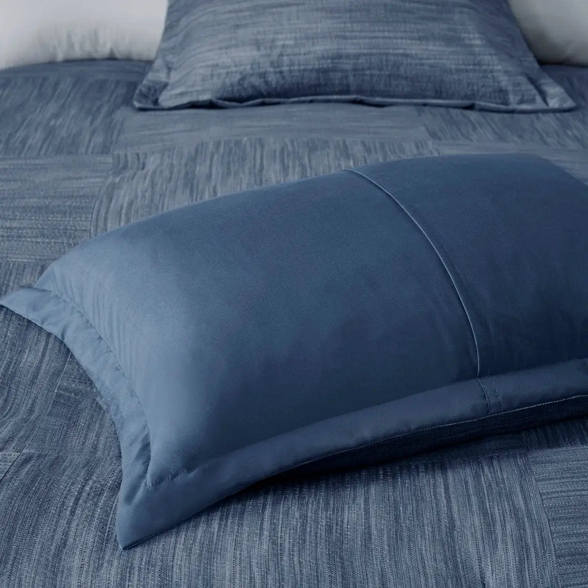 7 Piece Printed Seersucker Comforter Set Navy Queen by HouseOfZazla