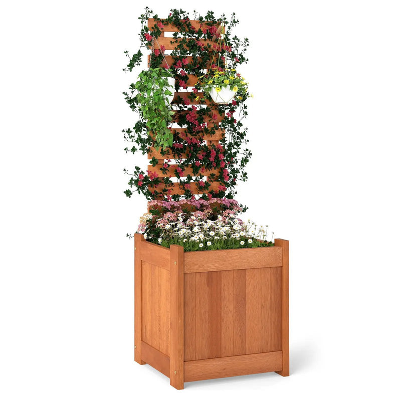 Outdoor Wooden Raised Garden Bed with Trellis by DirectDeals