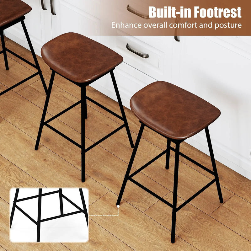 Set of 2 Swivel Barstools Faux Leather Upholstered Backless with Footrest by DirectDeals