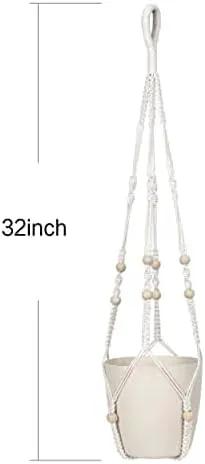 32inch Macrame Plant Holder,Indoor Hanging Planters with Wood Beads No Tassels Boho Home Decor (Ivory) by GreenHaven Gardens