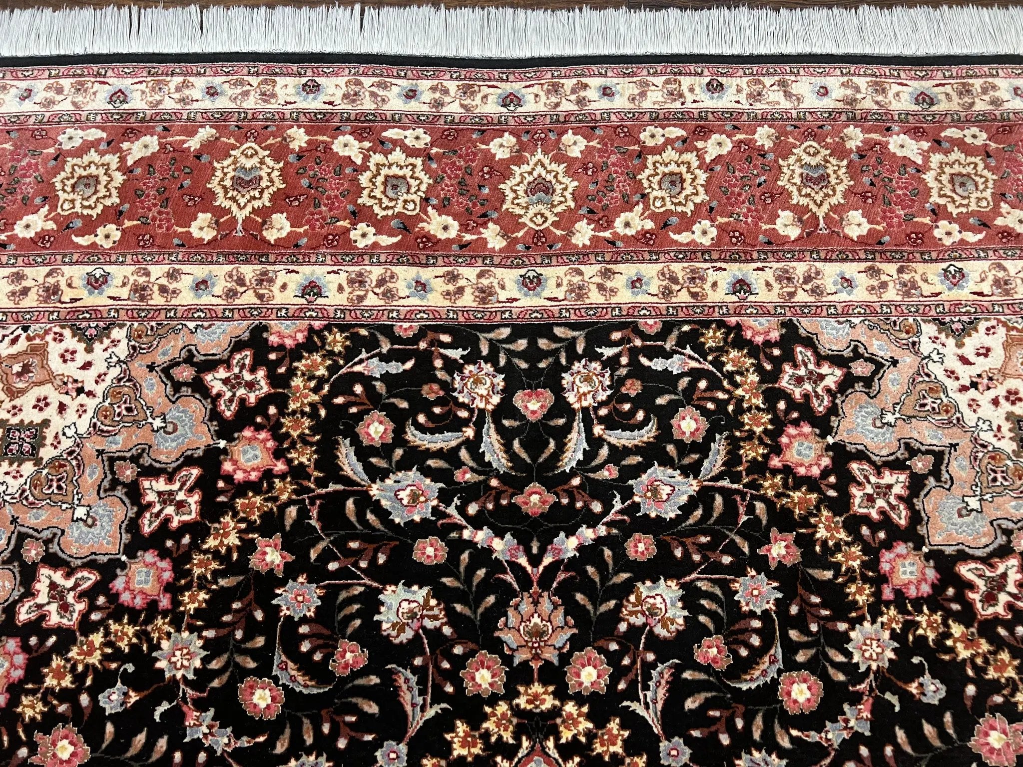Marvelous Persian Tabriz Rug 7x10 ft, Super Fine 50 Raj, 300+ KPSI, Black and Rust Red, Floral Medallion Handmade Wool Oriental Carpet, Top Quality by Jewel Rugs