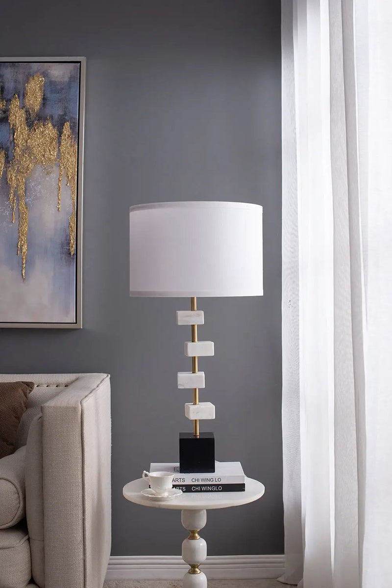 D15x30' Table Lamp with White Marble and Brass Frame by HouseOfZazla