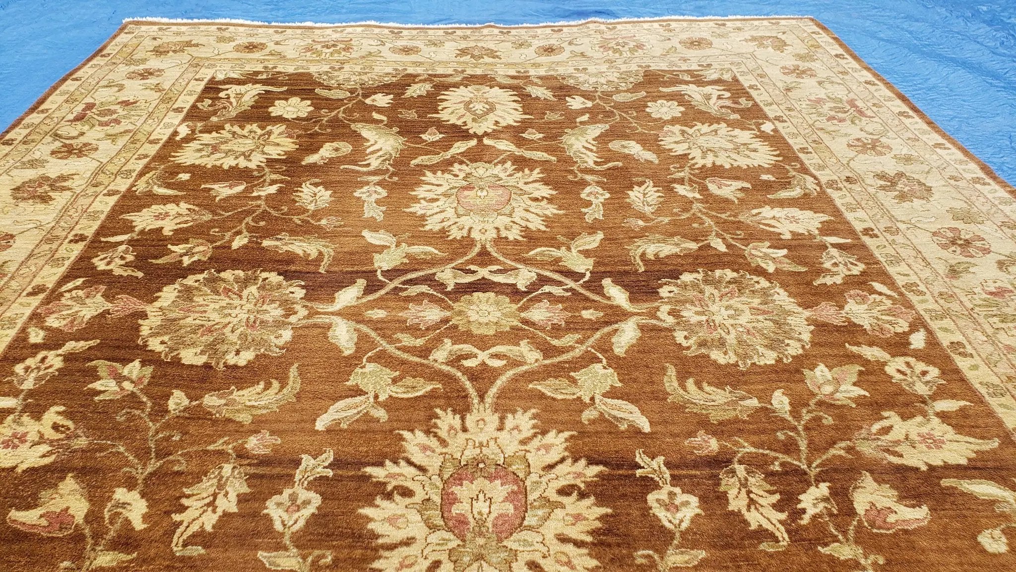 Indo Persian Rug 10x14, Mahal Sultanabad Oriental Carpet, Burnt Orange & Beige, Handmade Wool Area Rug by Jewel Rugs