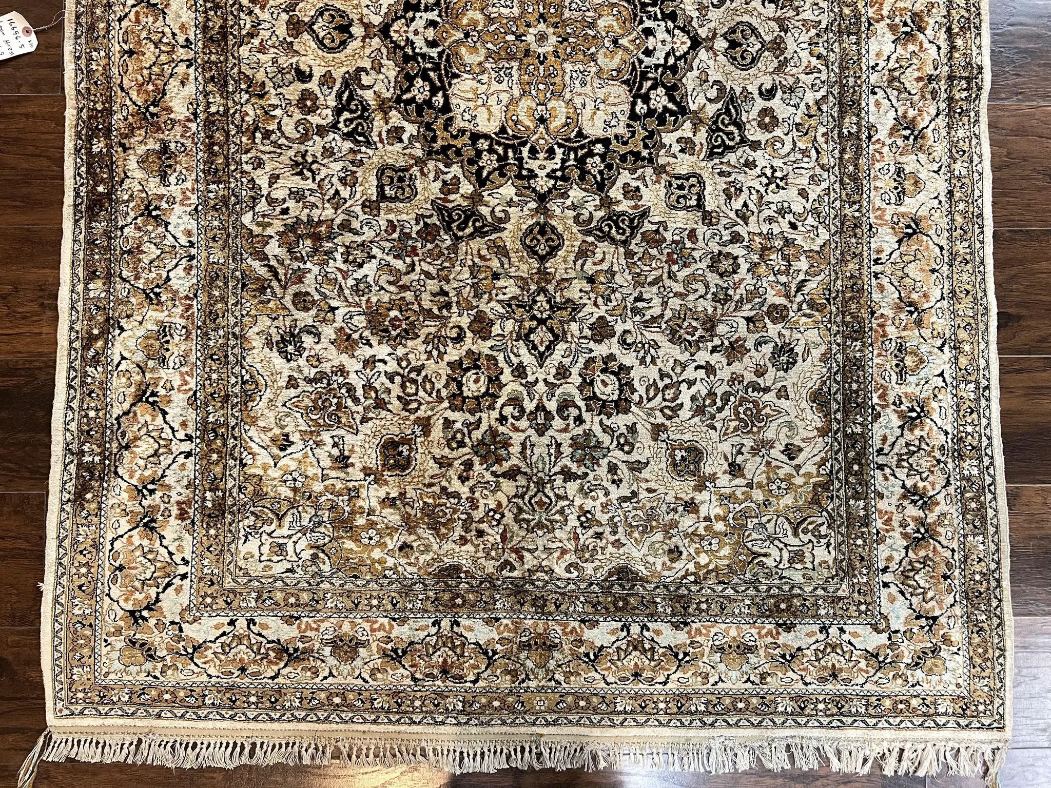 Persian Qum Silk Rug, Floral Medallion, Very Fine 60 Raj 475 KPSI, Handmade Hand Knotted Oriental Carpet, Silk on Silk by Jewel Rugs