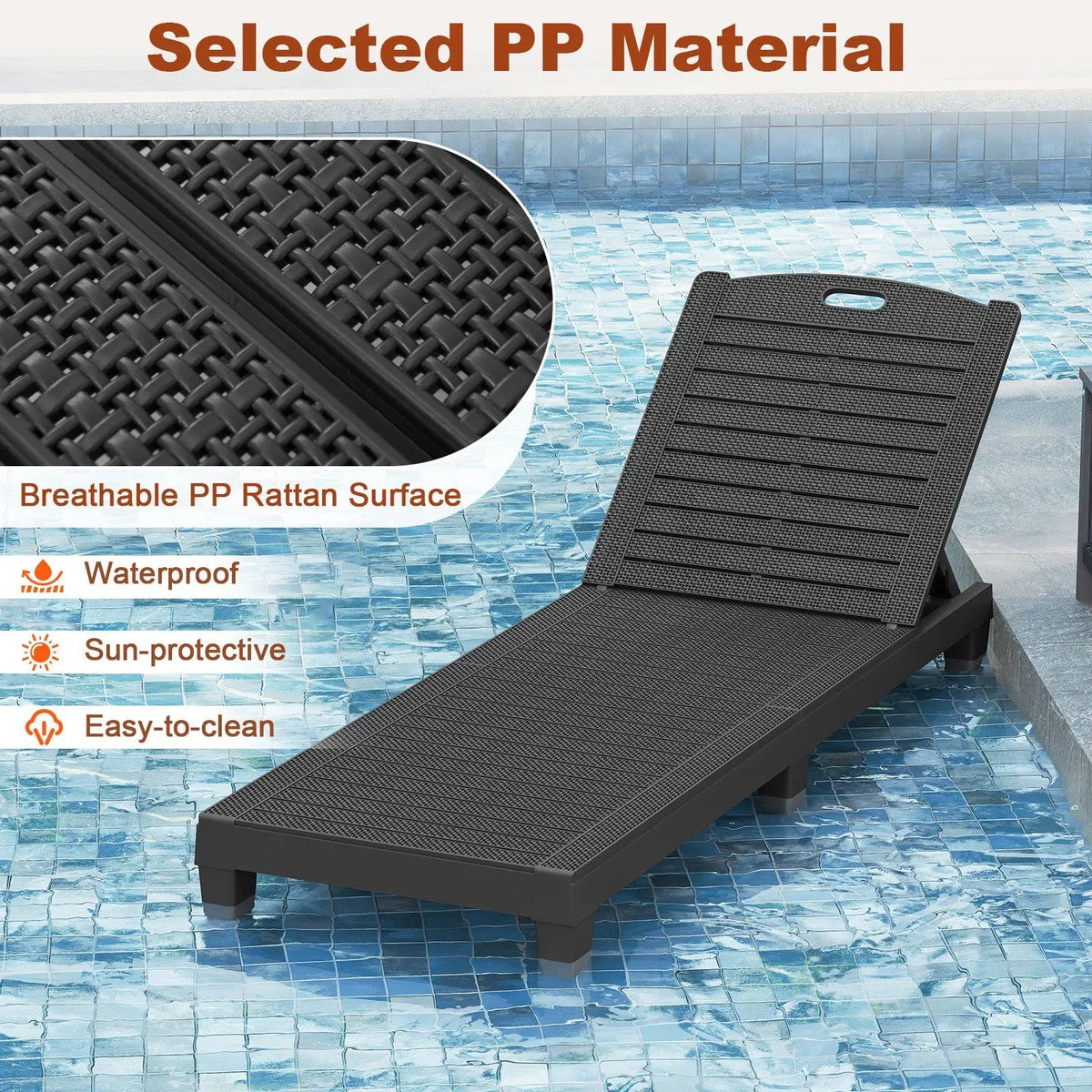 Outdoor PP Chaise Lounge Chairs Set of 2 with 4-Position Adjustable Backrests, photo 14 of 16
