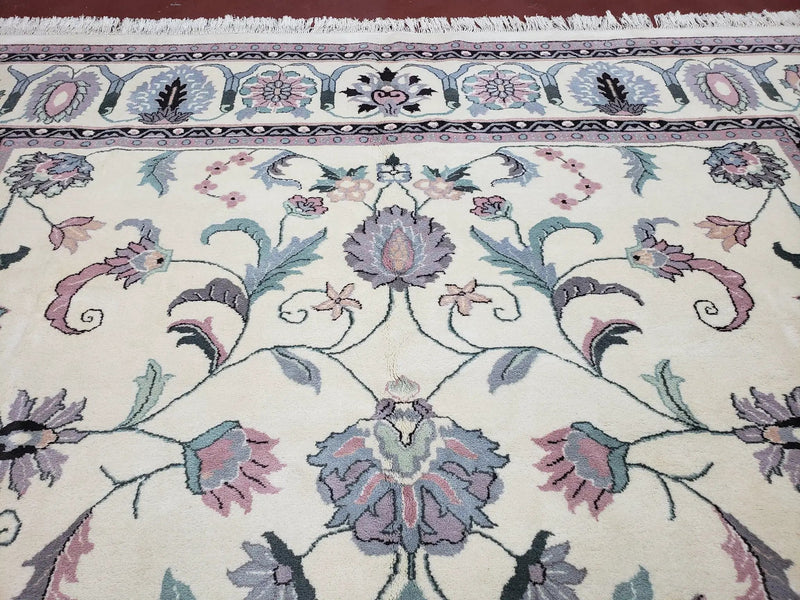 Ivory & Teal Indo Persian Area Rug 9x12, Wool Hand-Knotted Oriental Carpet, 9 x 12 Soft Traditional Living Room Rug, Dining Room Rug by Jewel Rugs