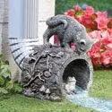 Collections Etc Curious Kitty Cat and Frog Gutter Downspout, Hand-Painted, Hollow Tree Stump Design, Grey by GreenHaven Gardens