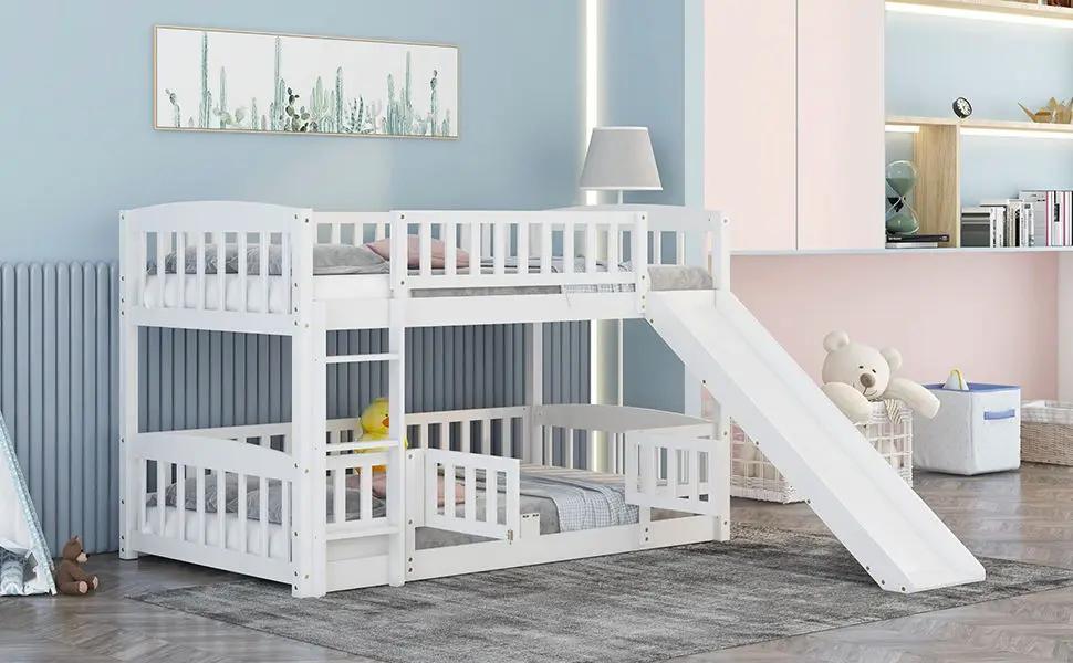 Low Bunk Bed With Slide, Fence And Ladder by Unique Piece Furniture