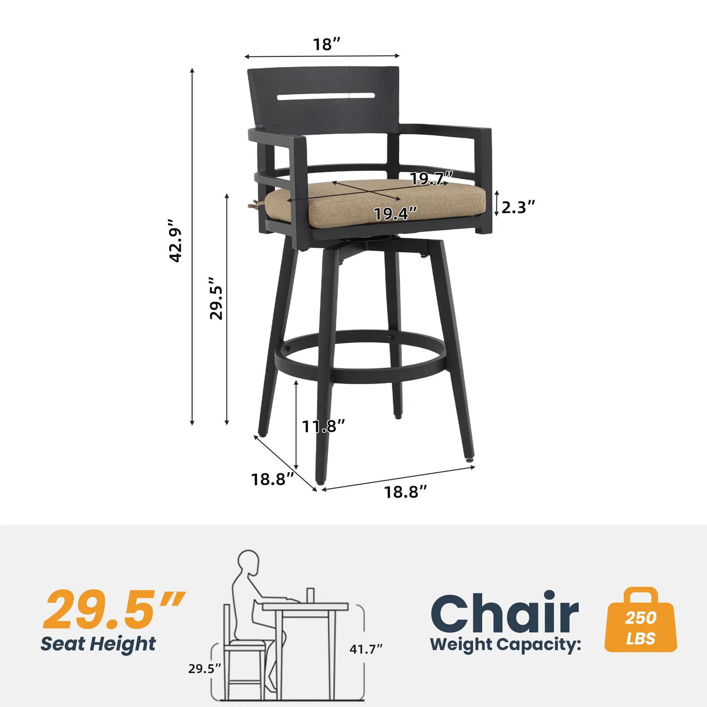 Outdoor Swivel Bar Chairs, 360 Degree Rotation, Ergonomic Backrest (Set of 2) by HouseOfZazla