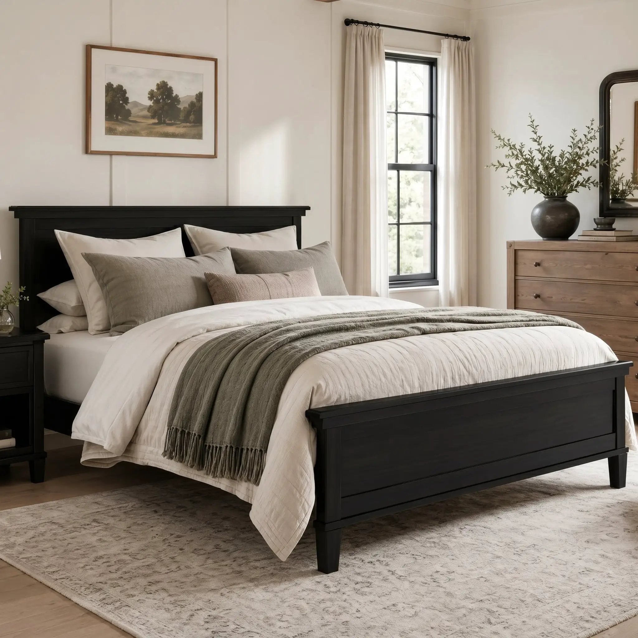 Mid-Century Modern Wood Platform Bed Frame with Headboard by HouseOfZazla
