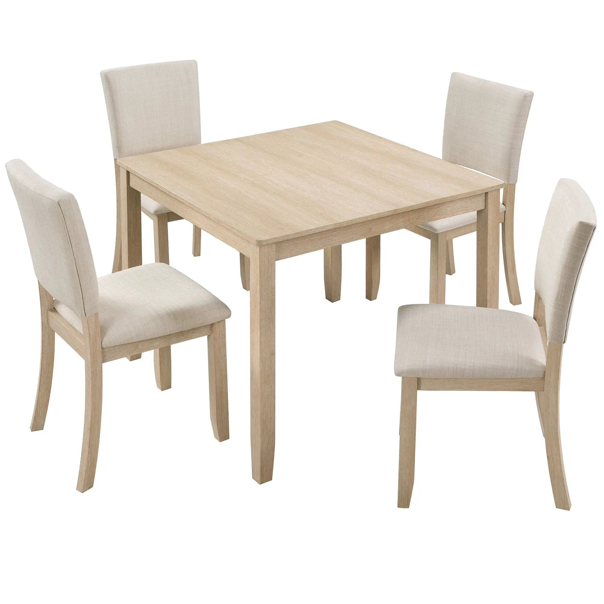 Modern 5-Piece Wooden Dining Table Set for 4 People in Light Oak by HouseOfZazla