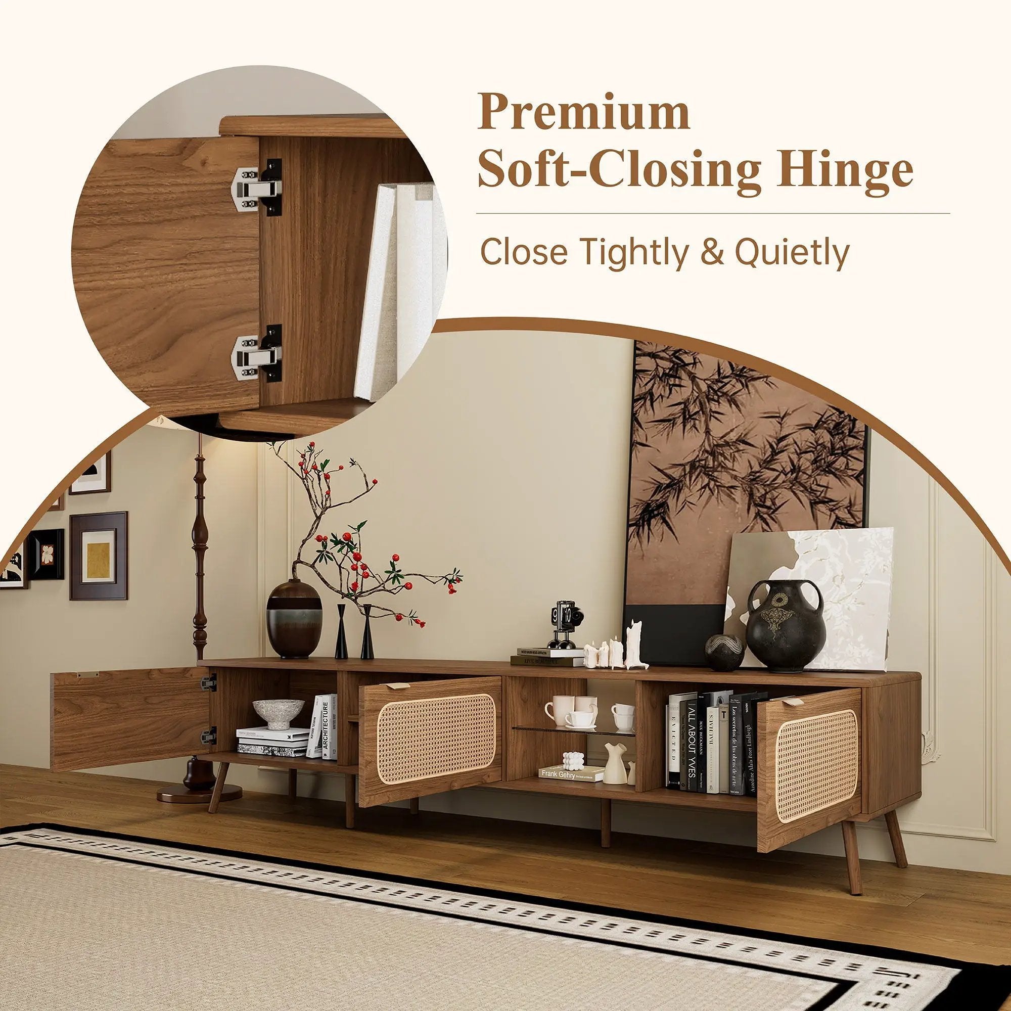 78" TV Stand With Ample Storage And Open Shelving - Walnut by Unique Piece Furniture