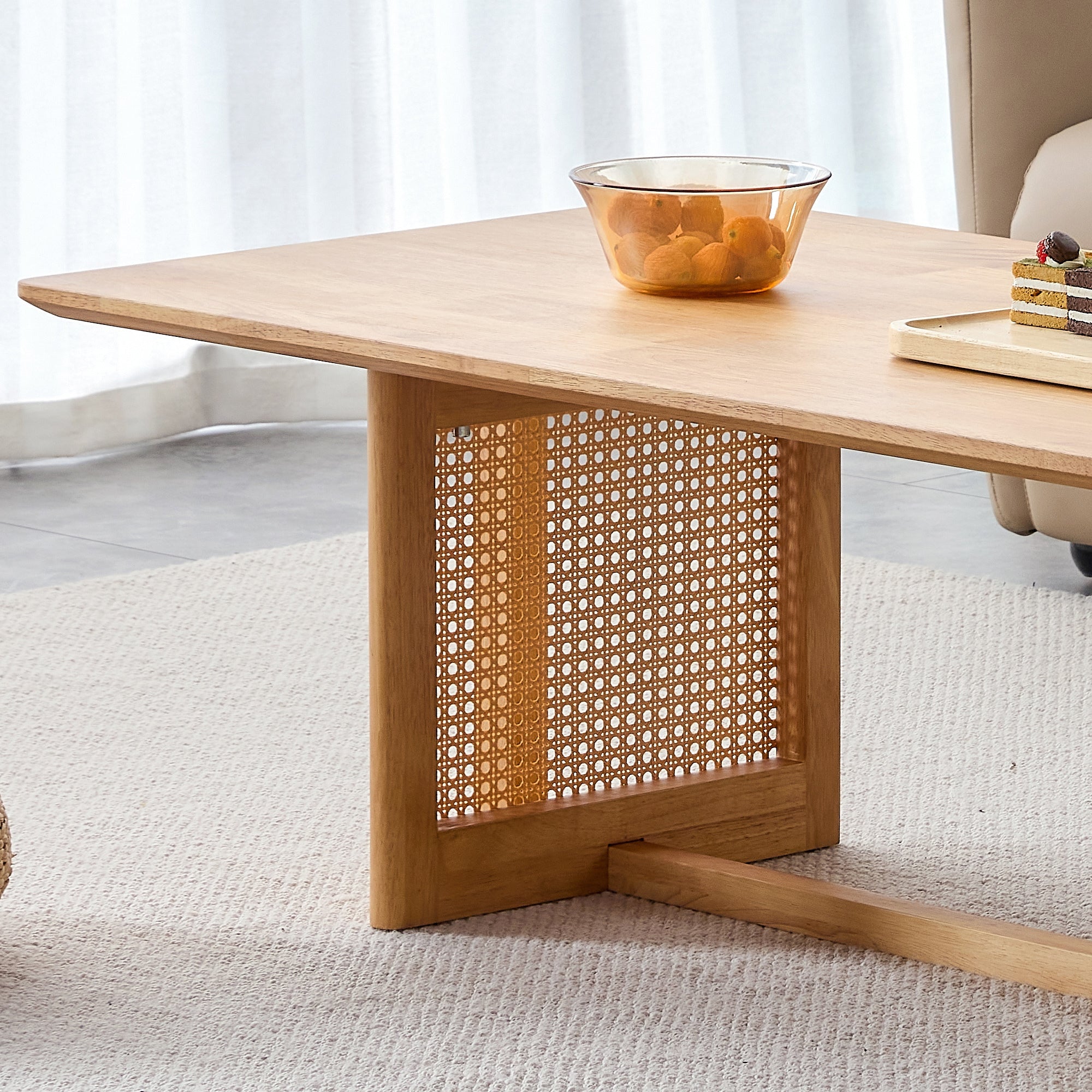 Natural Rubber Wood and Solid Wood Minimalist Coffee Table by BLAKHOM