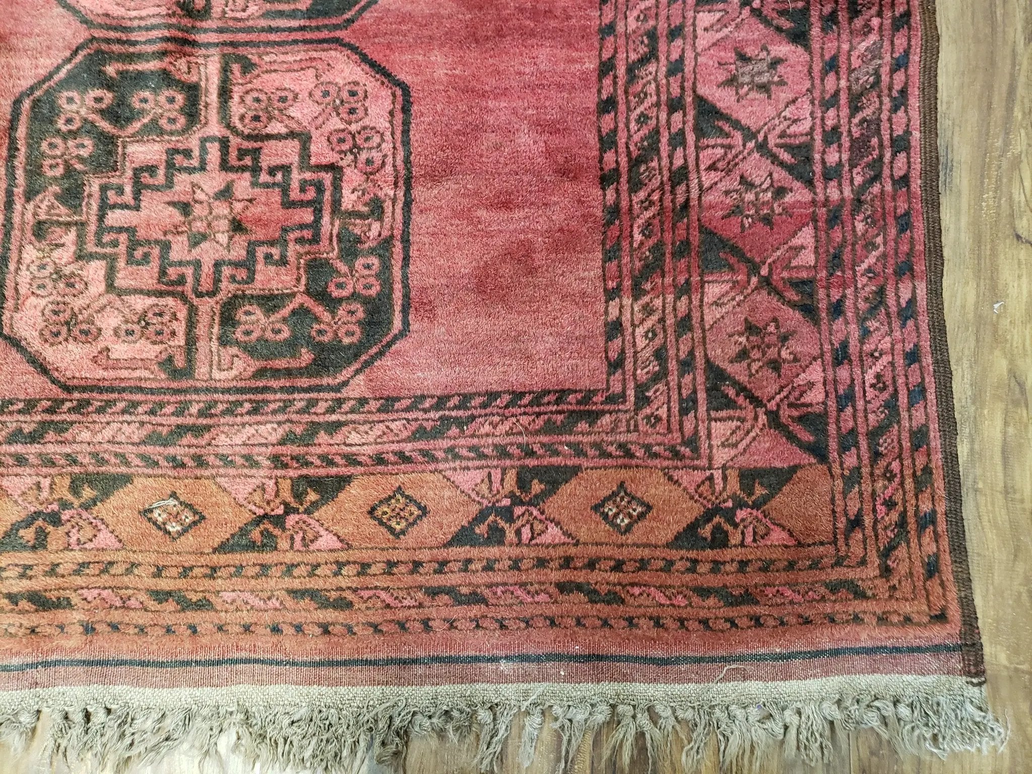 Antique Bukhara Area Rug, Vintage Afghan Bokhara Bashir Rug, 4x6 Hand-Knotted Oriental Carpet, Red & Black Wool Rug, 4' x 5'9 by Jewel Rugs