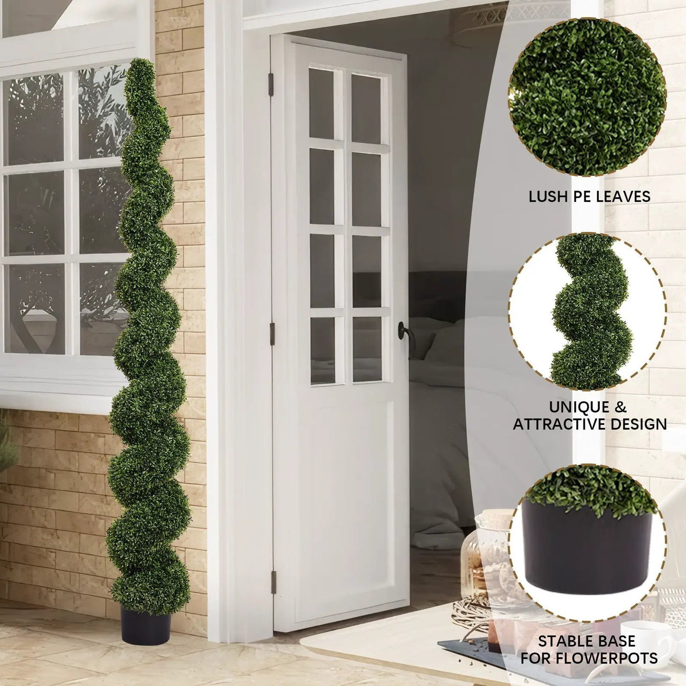 Artificial Outdoor UV Resistant Plastic Boxwood Topiary Spiral Tree by Unique Piece Furniture