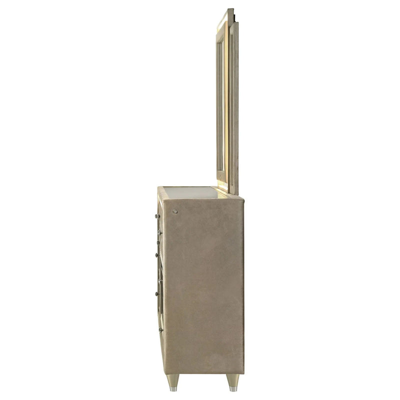 Lorient 8-drawer LED Flame Box Dresser and Mirror Ivory Camel by Unique Piece Furniture