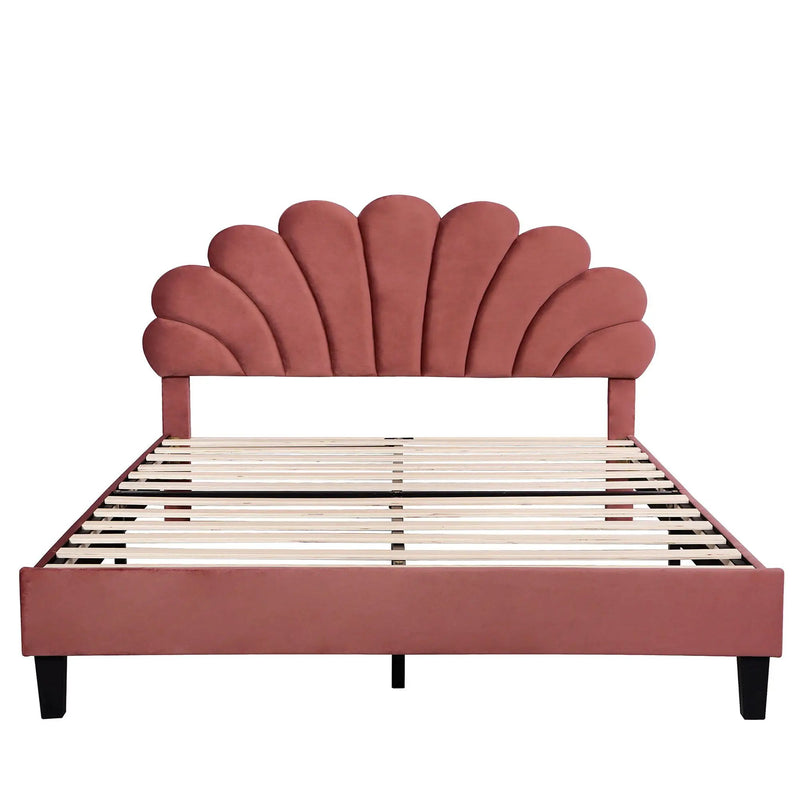 Upholstered Platform Bed With Flower Pattern Headboard by Unique Piece Furniture
