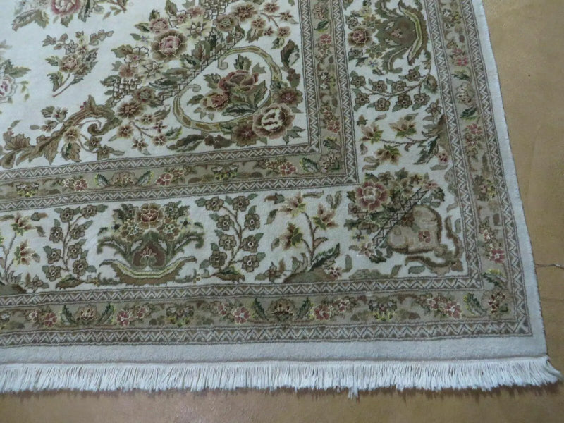8' X 10' Handmade Chinese Floral Oriental Wool Silk Accent Rug Ivory Organic by Jewel Rugs