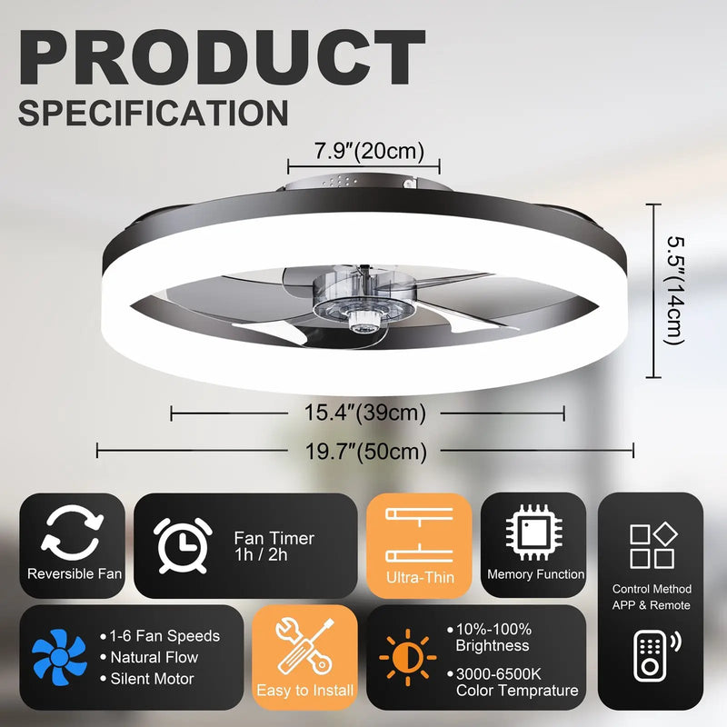 19.7" LED Ceiling Fan Light with Remote & App Control by HouseOfZazla