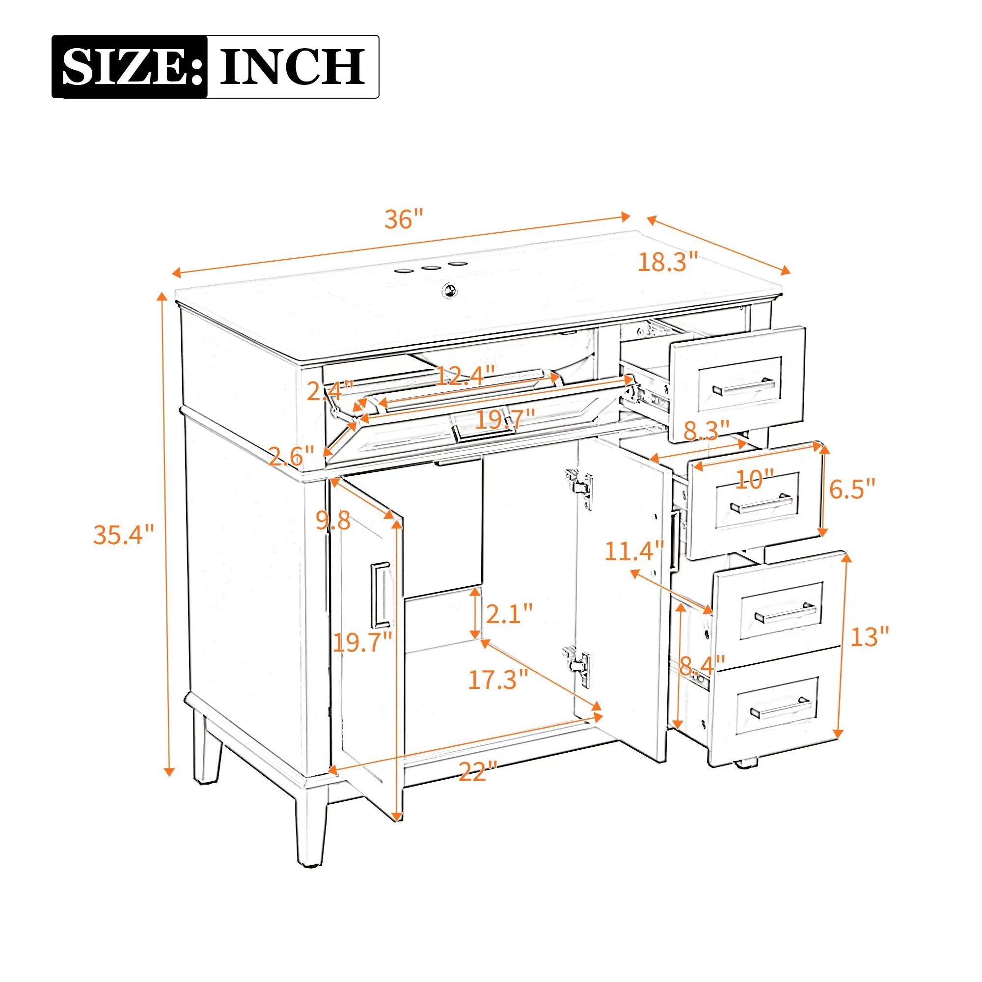 Bathroom Vanity With Ceramic Sink, Soft-Close Doors, 4 Storage Drawers - Blue by HouseOfZazla