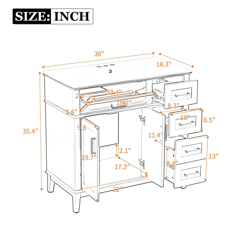 Bathroom Vanity With Ceramic Sink, Soft-Close Doors, 4 Storage Drawers - Blue by HouseOfZazla
