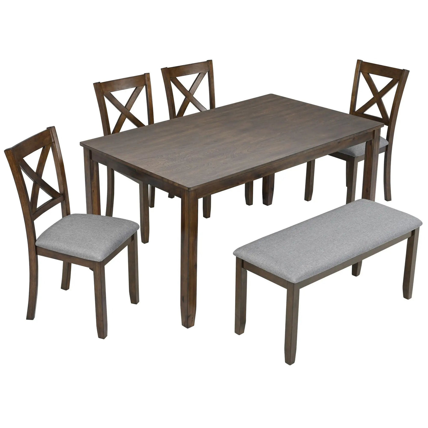 6 Pieces Kitchen Dining Set, Rectangular Wooden Dining Table With 4 Chairs And A Bench by HouseOfZazla