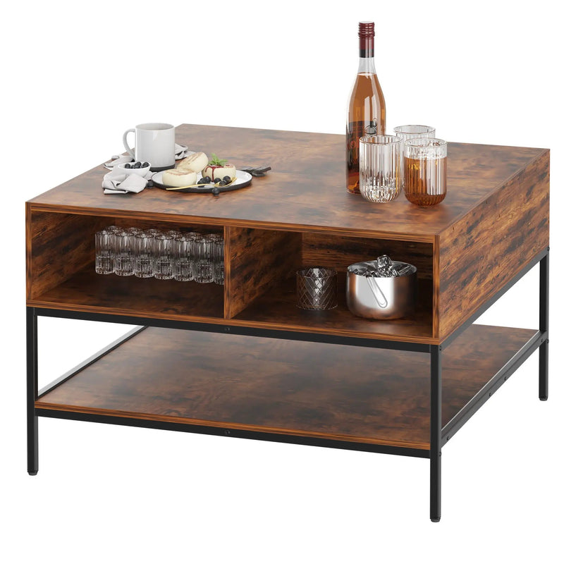 Flip-Top Coffee Table With Storage Lift-Top Design With Hidden Compartment - Black by Unique Piece Furniture