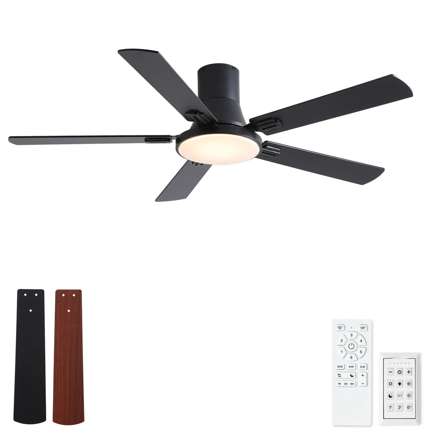 Flush Mount Ceiling Fans With LED Light And Remote Control, 5 Blades by HouseOfZazla