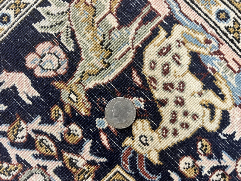Persian Qum Tree of Life Rug 5x7, Wool and Silk Highlights, Animal Motifs, Vintage Hand Knotted Handmade Cream & Black Fine Oriental Carpet by Jewel Rugs