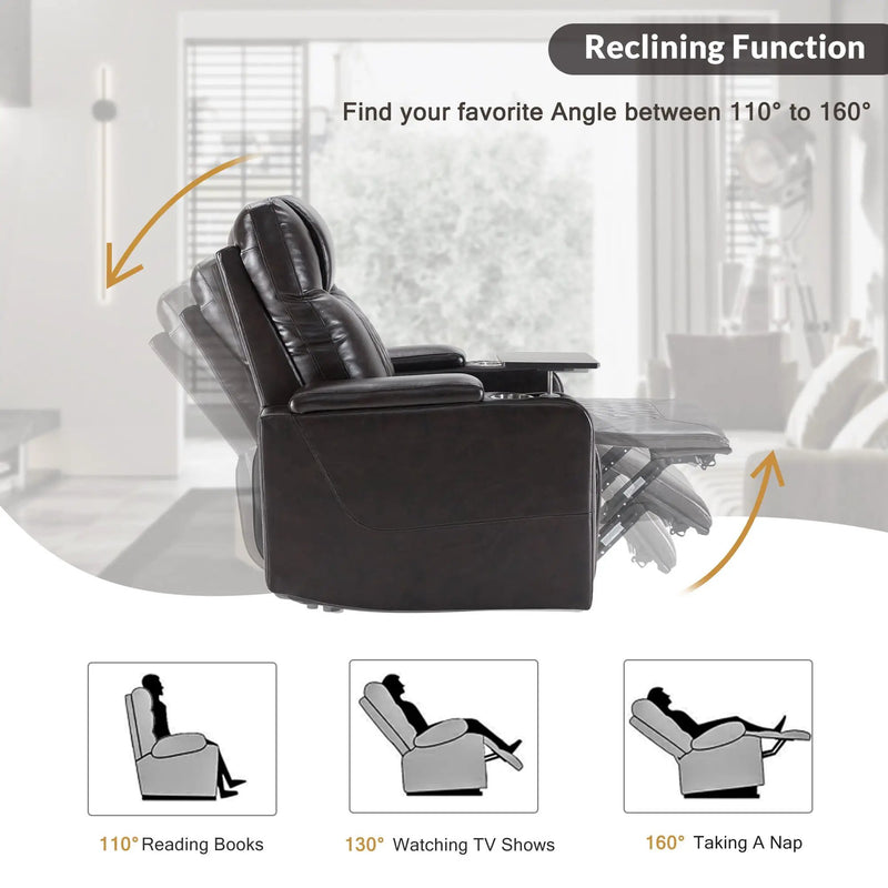Power Motion Recliner With USB Charging Port And Hidden Arm Storage 2 Convenient Cup Holders Design And 360 Degree Swivel Tray Table by HouseOfZazla