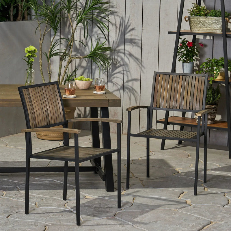 Vermilion Outdoor Dining Chair With Vertical Slat And Wooden Arm by HouseOfZazla
