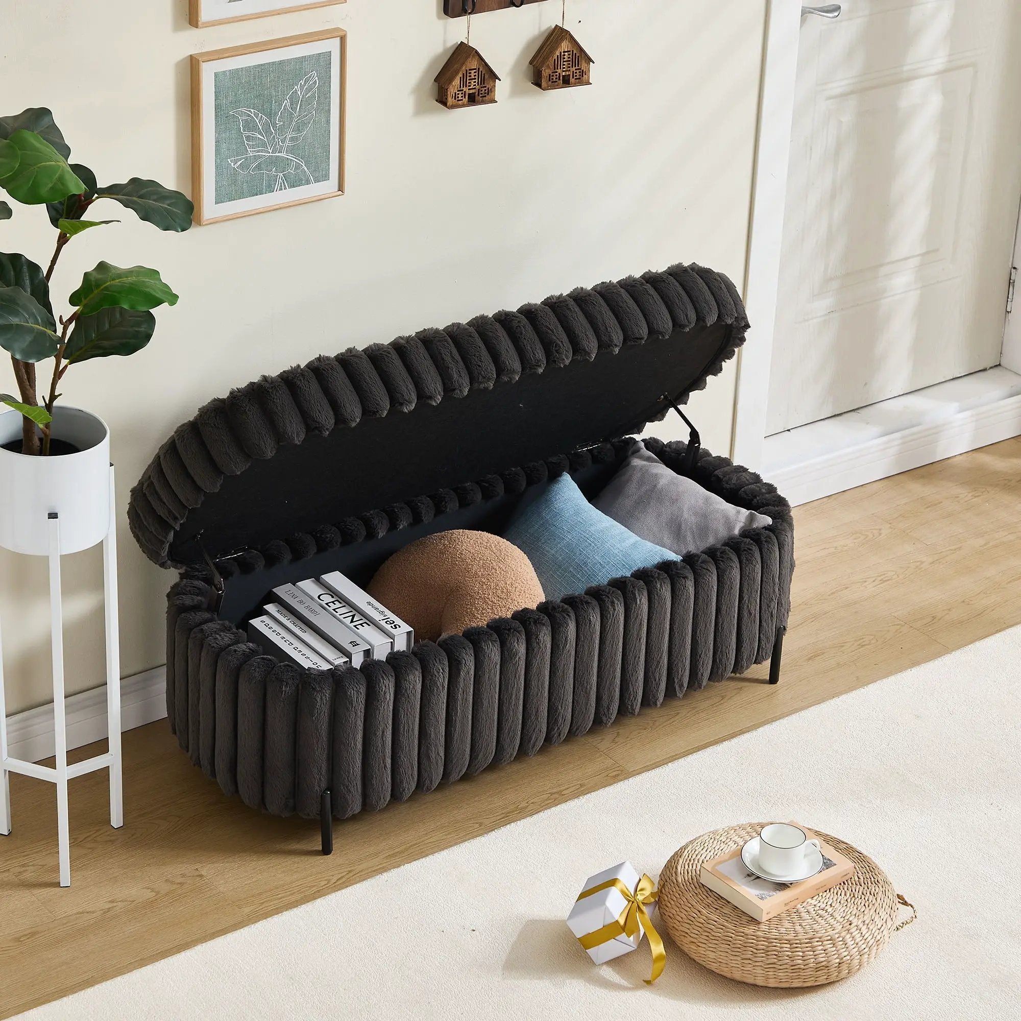 Flip Top Storage Bench With Metal Legs by Unique Piece Furniture