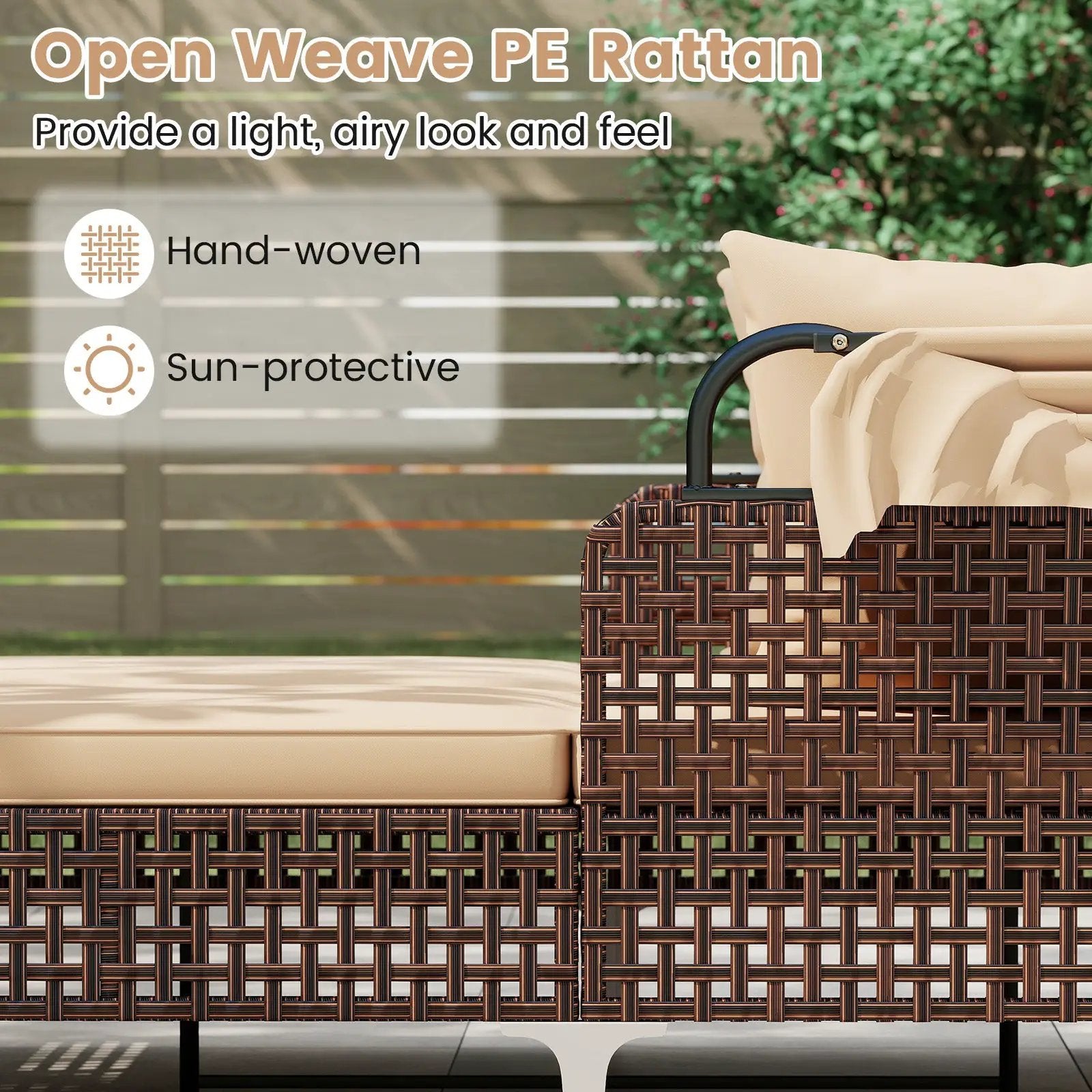Outdoor Daybed with Retractable Canopy PE Wicker Rattan Patio Lounger by DirectDeals