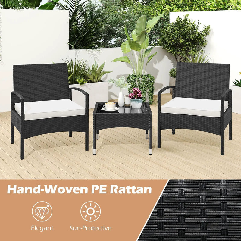 3-Piece Patio Furniture Set Rattan Bistro Chairs with Table-Beige by DirectDeals