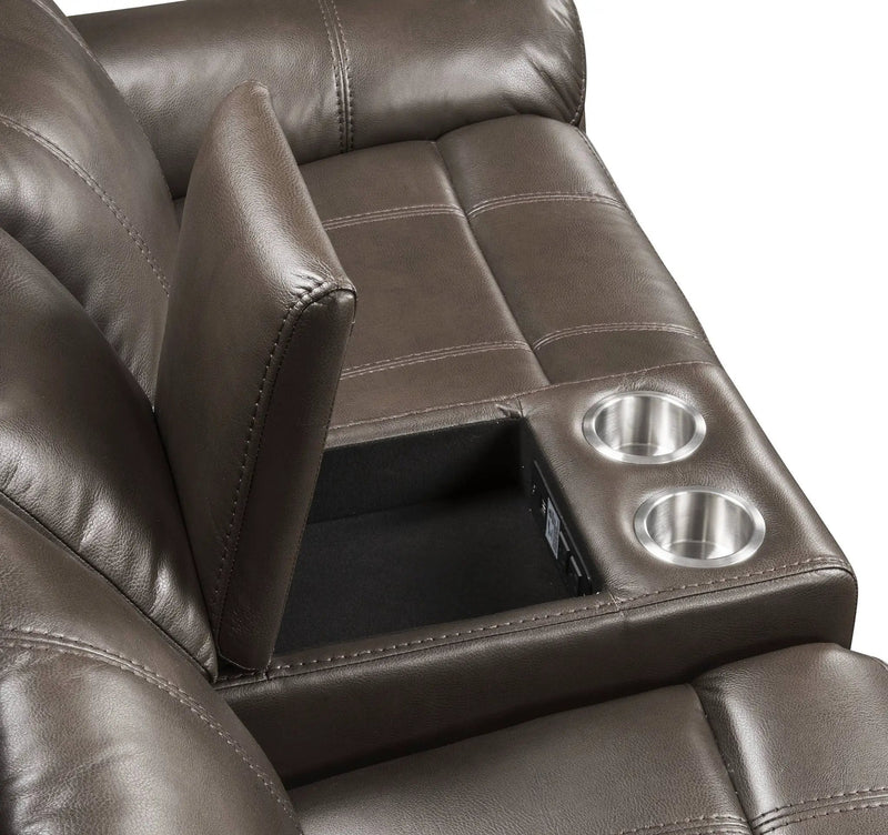 Lydia - Leather Aire Motion Loveseat With USB Console - Brown by HouseOfZazla