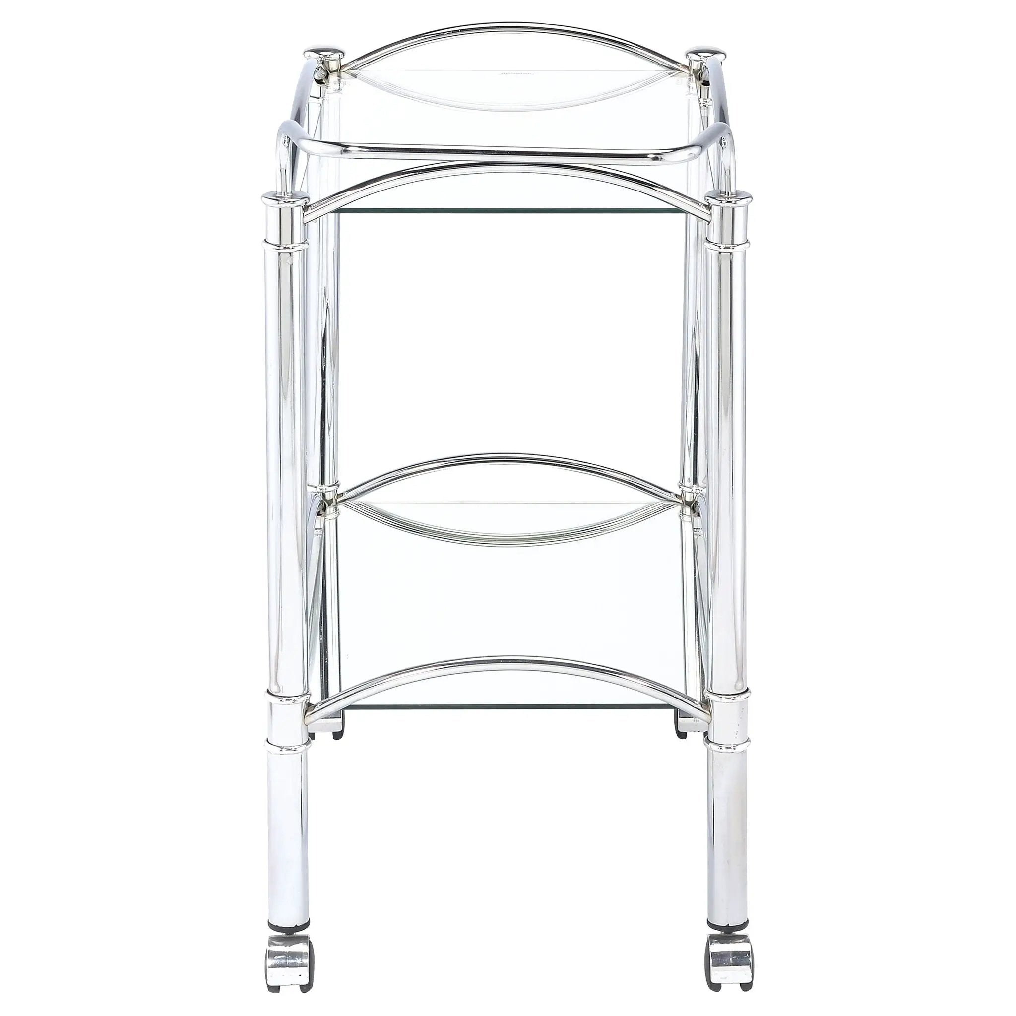 Shadix 2-tier Rectangular Glass Shelf Metal Bar Cart Chrome by Unique Piece Furniture