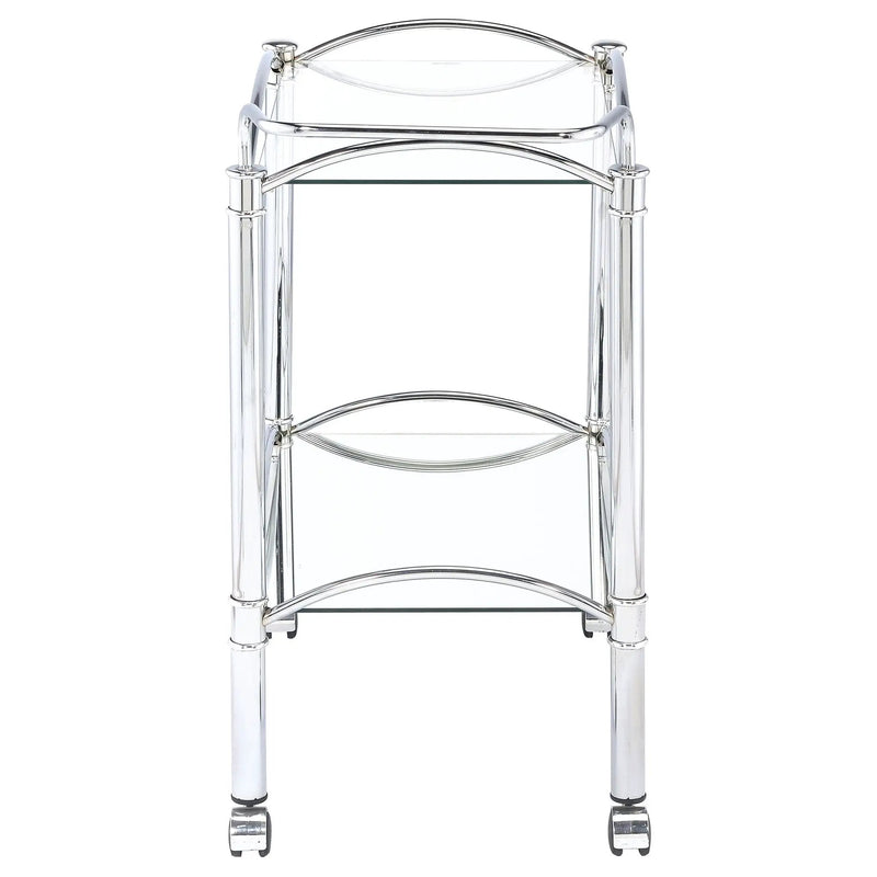 Shadix 2-tier Rectangular Glass Shelf Metal Bar Cart Chrome by Unique Piece Furniture